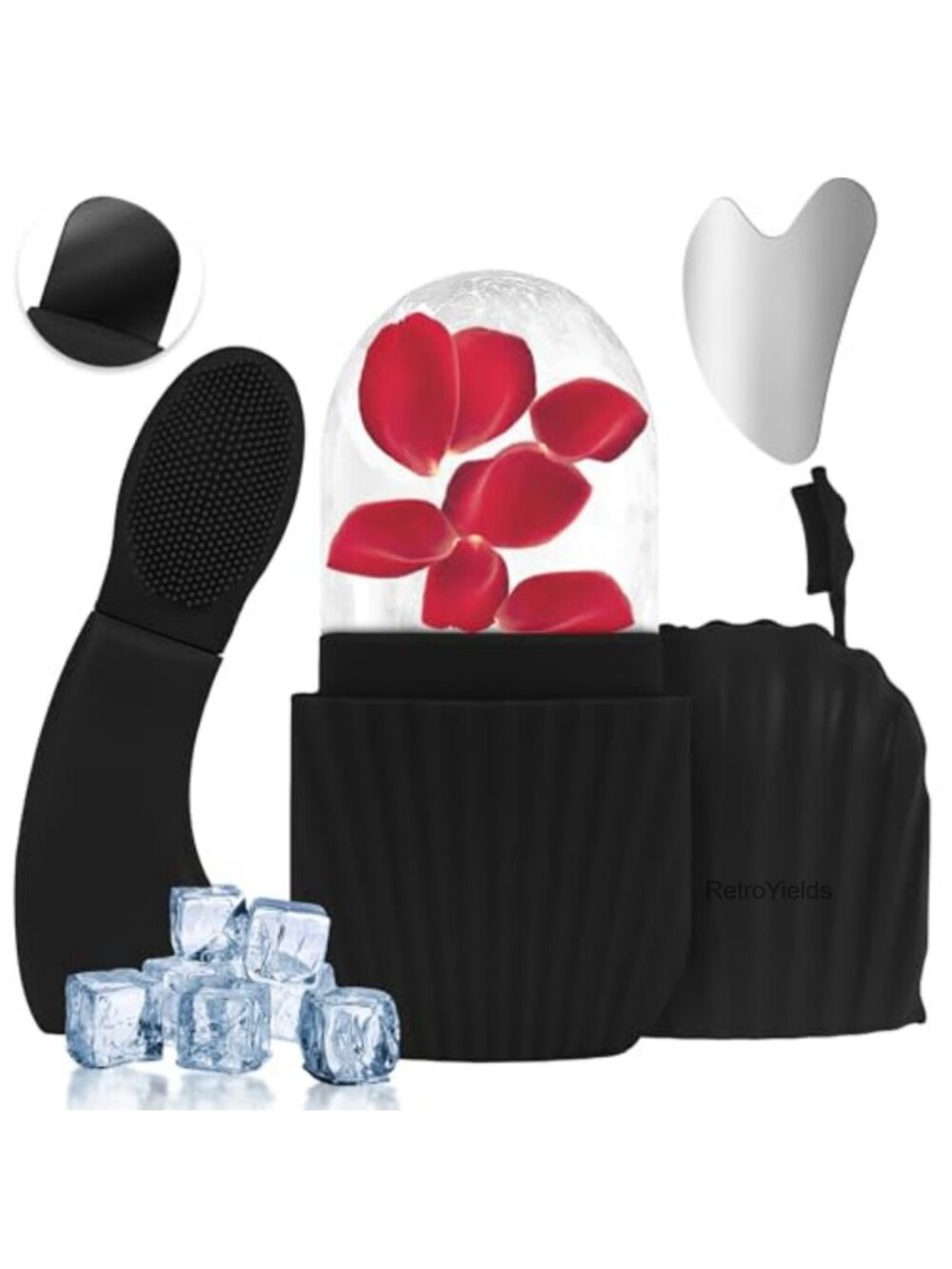 3-in-1 Face Ice Roller Stainless Steel Gua Sha Silicone Cleansing Brush Set